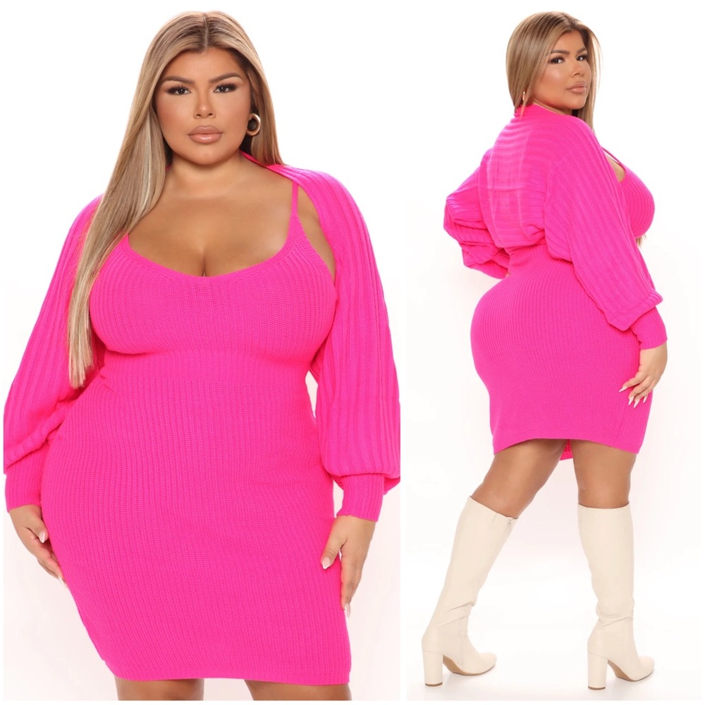 Perfect Cuddle Sweater Dress Set - Hot Pink - Sz 1X